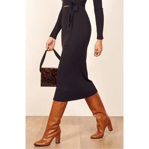 Reformation Ribbed Knit Viola Midi Skirt Black Size XS